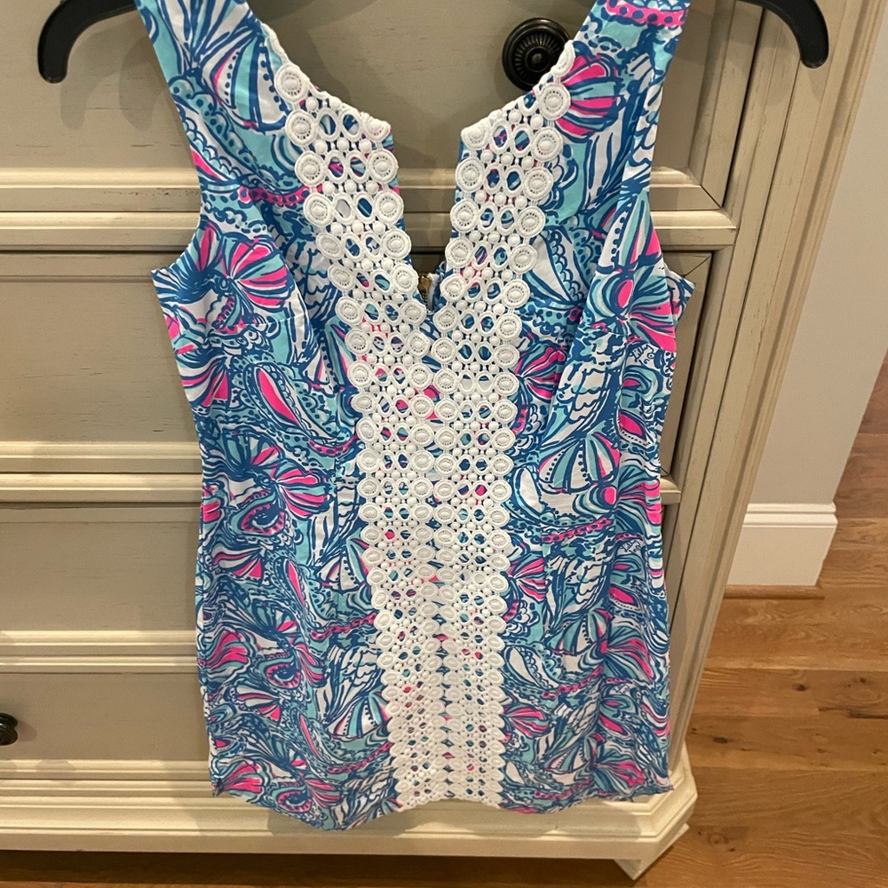 Lilly Pulitzer Blue and Pink Embellished Sleeveless Dress
